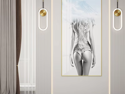 Modern Interior Wall Art With Female Back Figure Long Hair Mountain Sky 3d model