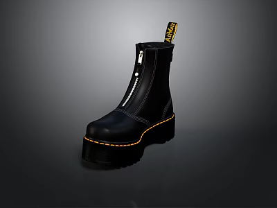 Black Leather Zipper Boots With Platform Sole For Daily Life Use 3d model