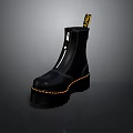 Black Leather Zipper Boots With Platform Sole For Daily Life Use