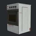 Vintage White Freestanding Gas Stove with Worn Surface Black Oven Door and Four Burners