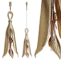 Elegant Golden Leaf Shaped Metal Chandelier With Decorative Hanging Design Elements 3d model