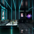 Futuristic KTV Corridor with Blue Pink Neon Lights Reflective Floor and High Tech Design