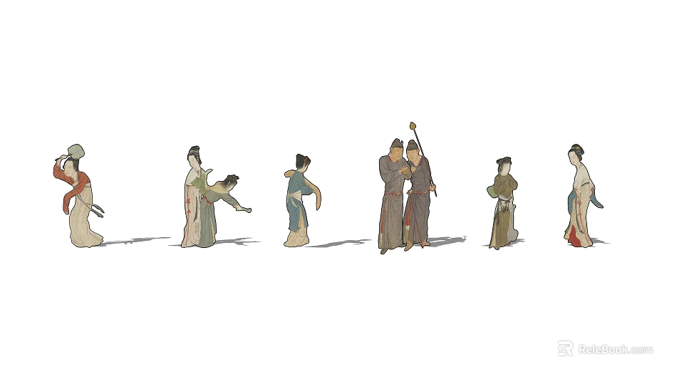 Ancient Group of People in Traditional Costumes with Various Poses in Historical Scene 3d model 