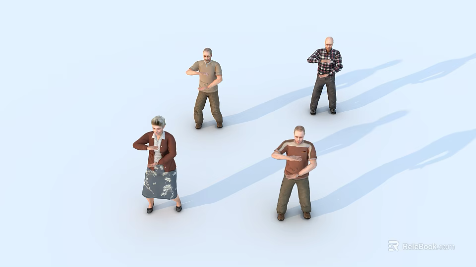 Group of People in Different Poses With Casual Clothing Standing on Light Blue Background 3d model 