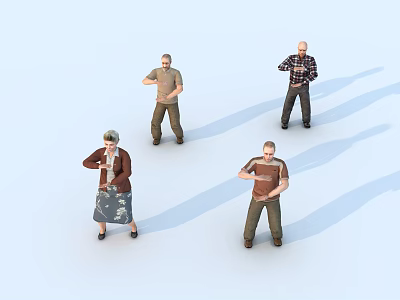 Group of People in Different Poses With Casual Clothing Standing on Light Blue Background 3d model