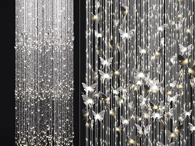 Elegant Modern Chandelier With Crystal Strings And Butterfly Decorations For Interior 3d model