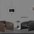 Modern Leather Chair And Table Combination With Brown Black Designs Floor Lamp And Wall Art