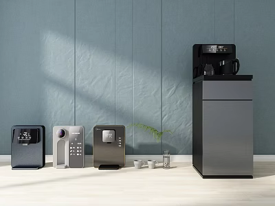 Stylish Modern Kitchen Interior With Countertop Coffee Machine And Various Appliances 3d model