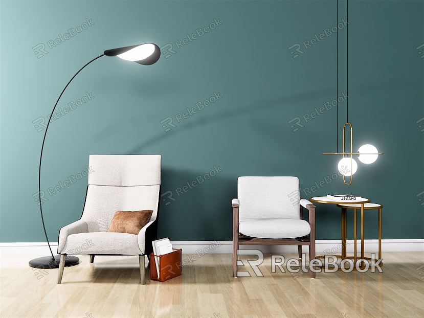 Modern Single Sofa Simple Solid Wood Single Sofa Floor Lamp model