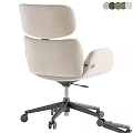 Modern Minimalist Beige Office Desk and Chair Set with Armrests Swivel Base and Wheels