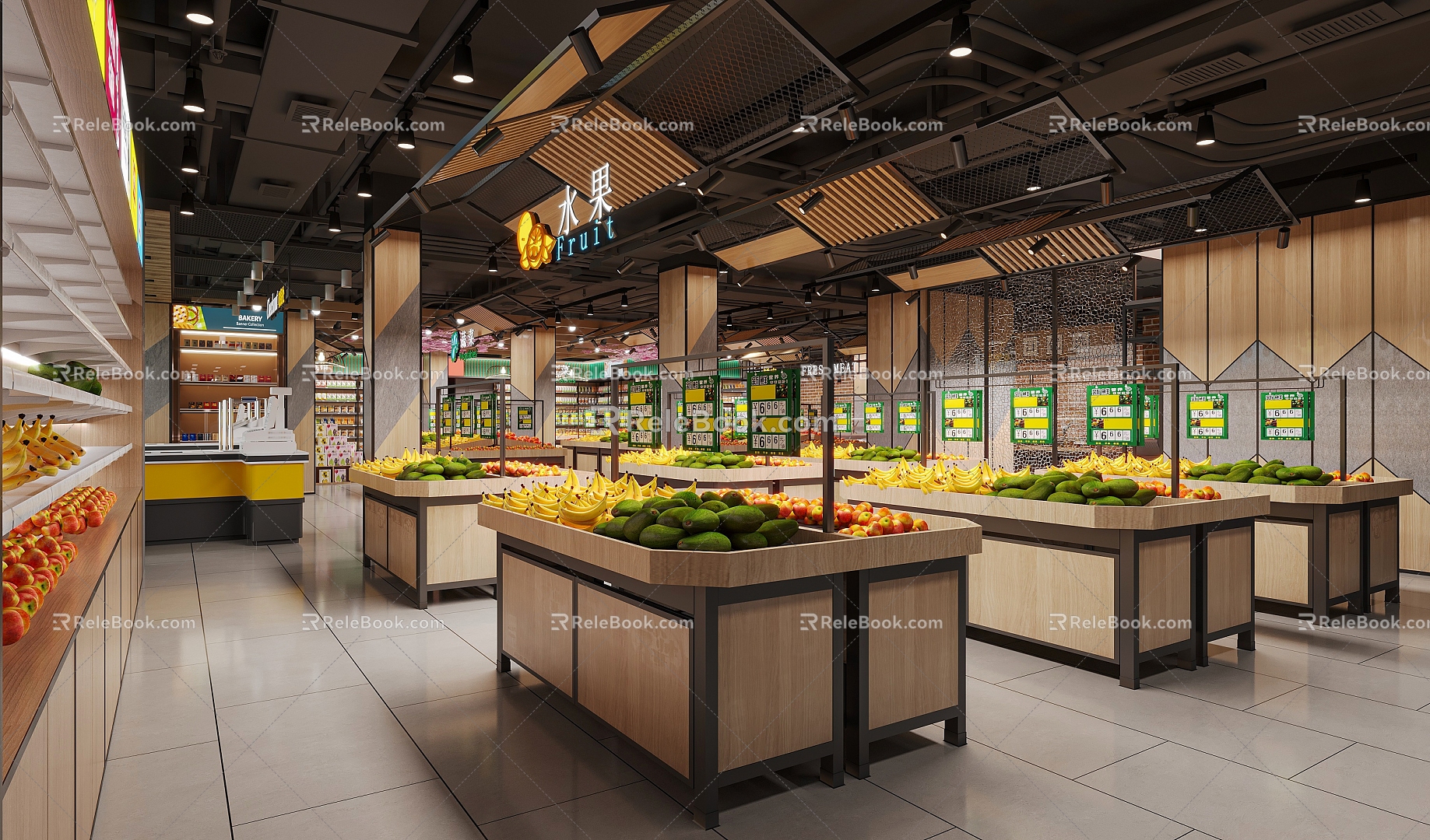 Modern Supermarket Supermarket Indoor Perspective Measurement 3d model