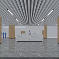 Bright Modern Spacious Service Hall With Service Counters Blue Signage Computers And Waiting Chairs
