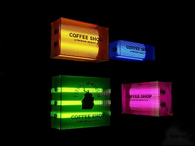 Roadside Facilities Colorful Illuminated Coffee Shop Directional Signs Open 24 Hours 3d model