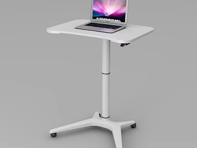 Height Adjustable White Functional Desk with Rolling Casters and Laptop on Top 3d model