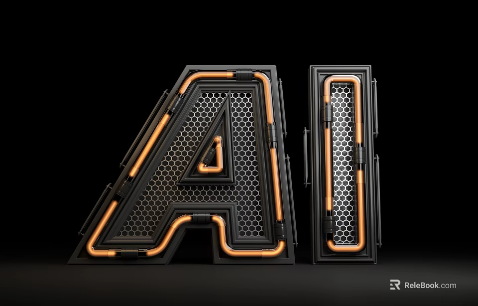 Futuristic AI Letter Design With Metallic Grid And Orange Accent Lines 3d model 