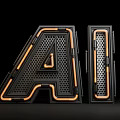 Futuristic AI Letter Design With Metallic Grid And Orange Accent Lines