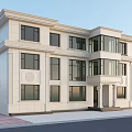Modern Two Story Detached Villa With White Exterior Black Frames Spacious Windows And Decorative Patterns
