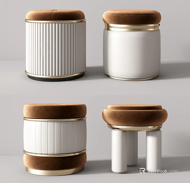 Elegant Modern Sofa Stools With Leather Velvet Upholstery Gold Trim Design 3d model 
