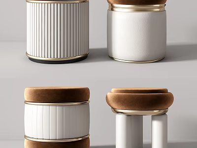 Elegant Modern Sofa Stools With Leather Velvet Upholstery Gold Trim Design 3d model