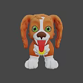 Cute Cartoon Dog Model With Orange White Fur Big Green Eyes And Tongue Out