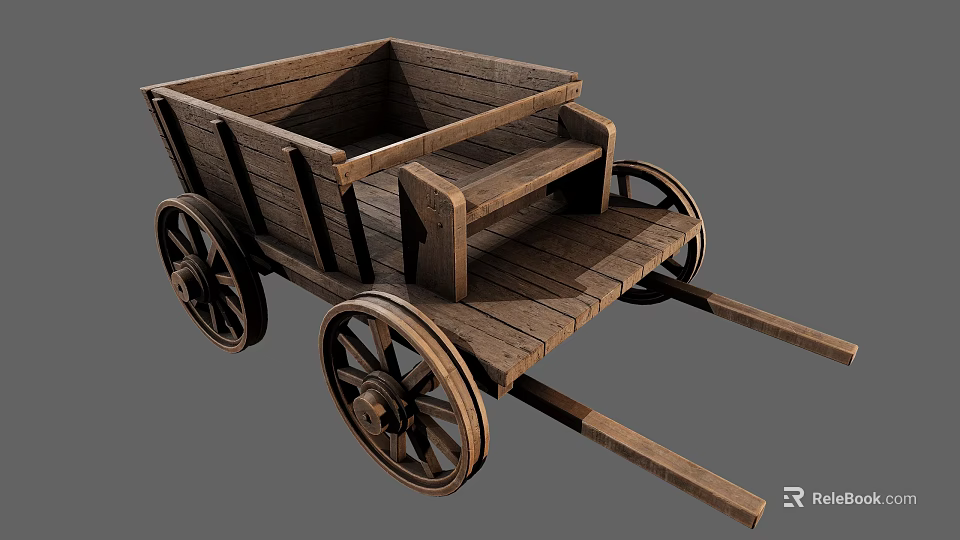 Vintage Wooden Cart With Open Box Structure And Large Wooden Wheels 3d model 