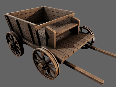 Vintage Wooden Cart With Open Box Structure And Large Wooden Wheels 3d model