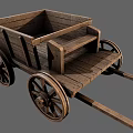 Vintage Wooden Cart With Open Box Structure And Large Wooden Wheels