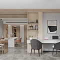 Modern Living and Dining Room Interior Design With Sofa Fireplace Dining Table And Marble Backdrop