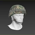 Camouflage Military Style Helmet Displayed On Mannequin Head With Camo Pattern