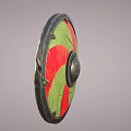 Traditional Round Shield With Green Red Patterns Metal Center And Riveted Edges