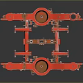 Shiny Red Metal Mechanical Components With Symmetric Holes And Glossy Finish On Dark Background