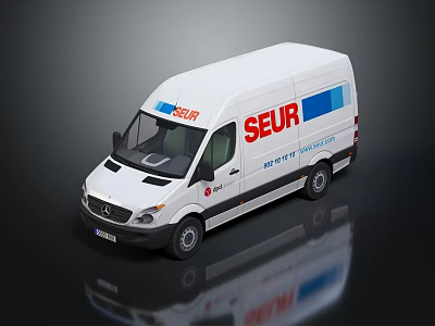 White Mercedes Delivery Van With SEUR Logo And Blue Stripes 3d model