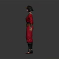 Game Movie Character In Red Traditional Outfit With Headpiece And Sash
