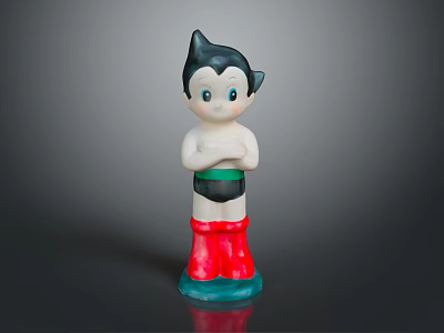 Cartoon Character Figurine With Black Hair Blue Eyes Red Boots And Green Base 3d model