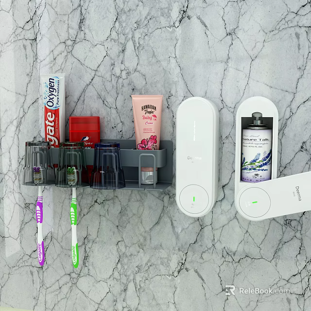 Bathroom Small Accessories With Wall Mounted Organizer Toothbrush Holder And Soap Dispenser 3d model 