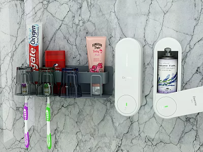 Bathroom Small Accessories With Wall Mounted Organizer Toothbrush Holder And Soap Dispenser 3d model