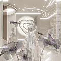 Modern Bridal Shop Interior With Wedding Dresses Heart Decor And Floral Accents