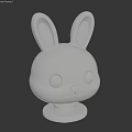 Cartoon Rabbit Head Figure With Shiny Silver Finish And Base Stand