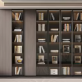 Stylish Modern Wooden Bookcase Featuring Multiple Shelves with Books and Decorative Items