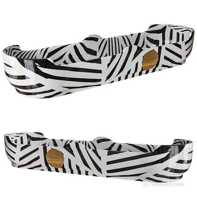 Black And White Zebra Pattern Decorative Ornaments Set With Wooden Accents For Home Decor 3d model 