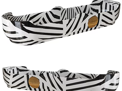 Black And White Zebra Pattern Decorative Ornaments Set With Wooden Accents For Home Decor 3d model