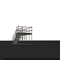 Industrial Scaffolding Structure With Red White Guardrails Yellow Black Striped Staircase And Metal Frame