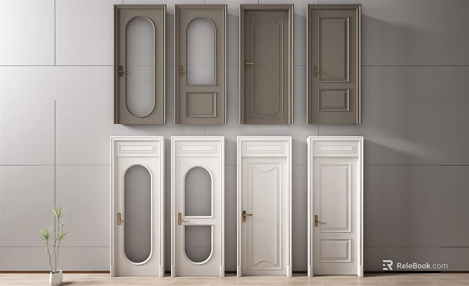 Different Styles Hinged Doors In Gray And White With Glass And Solid Panels For Interior 3d model 