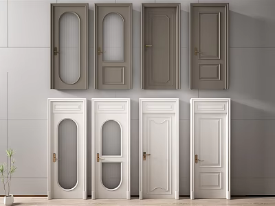 Different Styles Hinged Doors In Gray And White With Glass And Solid Panels For Interior 3d model