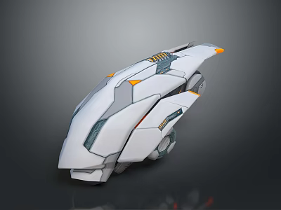Futuristic Streamlined White Mechanical Object With Orange Accents And Gray Details 3d model