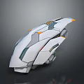 Futuristic Streamlined White Mechanical Object With Orange Accents And Gray Details