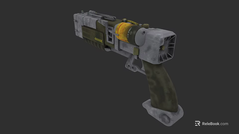 Sci Fi Weapon With Yellow Energy Core Green Grip Gray Body And Mechanical Design 3d model 