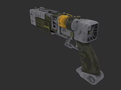 Sci Fi Weapon With Yellow Energy Core Green Grip Gray Body And Mechanical Design 3d model