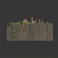 Modern Landscape Stone Structure With Carved Walls Rooftop Plants And Wooden Frames