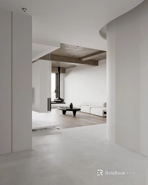 Modern Minimalist Lounge Area Interior With Sofa Coffee Table And Fireplace 3d model 